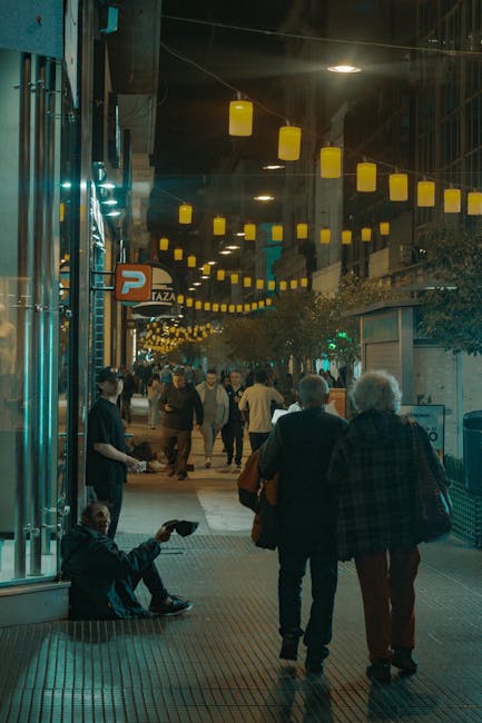 Bolognina neighborhood street evening lights