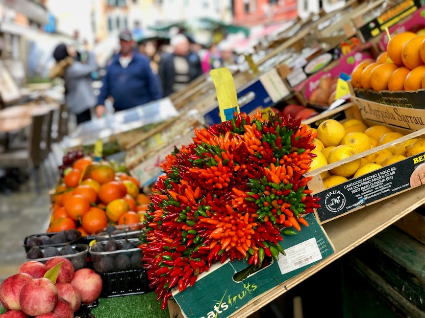 Italian market fresh vegetables stall morning