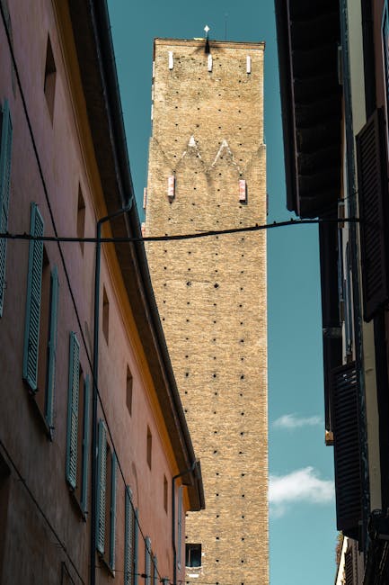 Medieval tower integrated house Bologna narrow street