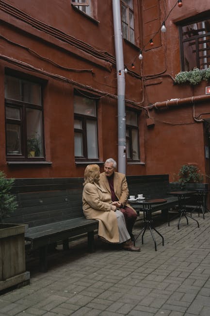 neighbors sharing coffee bench neighborhood conversation