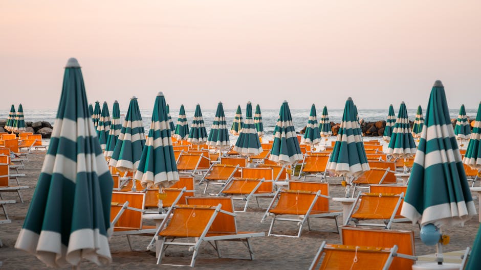 Rimini beach umbrellas sunset