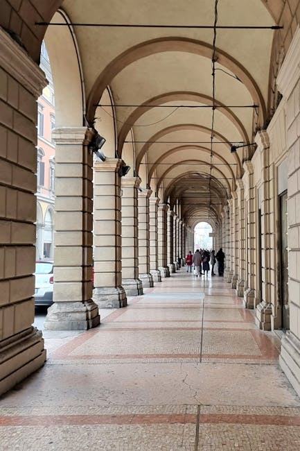 Bologna arcade walkway family stroll