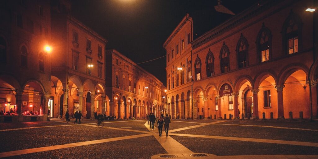Bologna Piazza Maggiore evening lights
