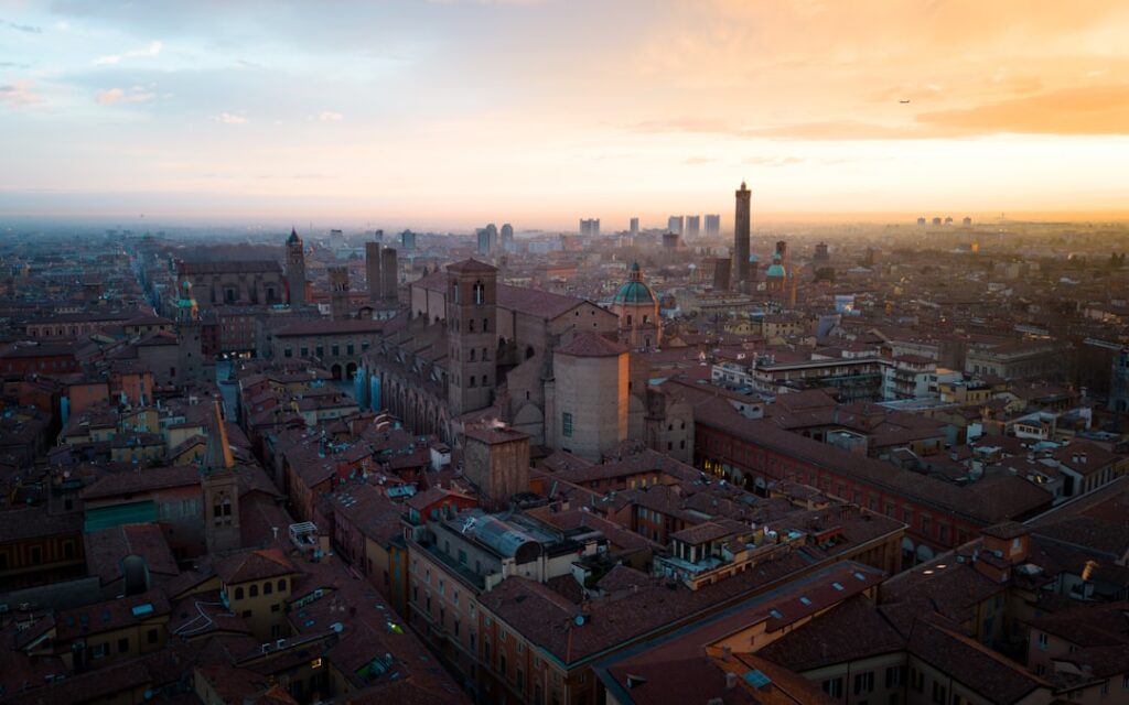 Bologna rooftop sunset cityscape