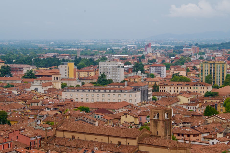 Bologna rooftops morning view couple terrace