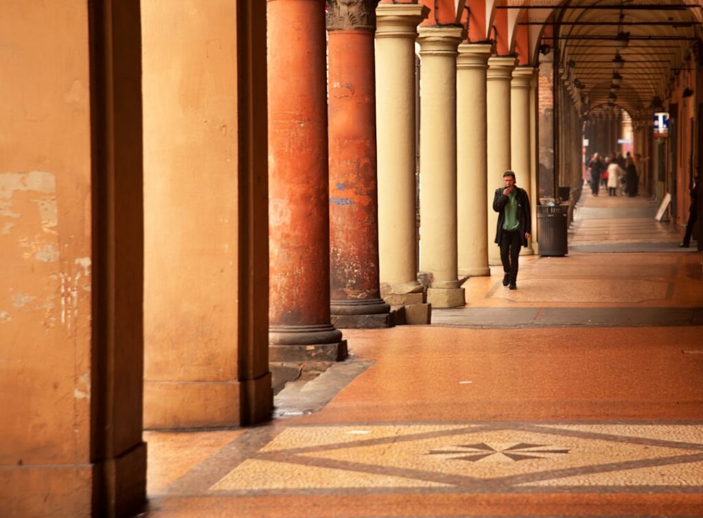 Portico of Bologna afternoon light