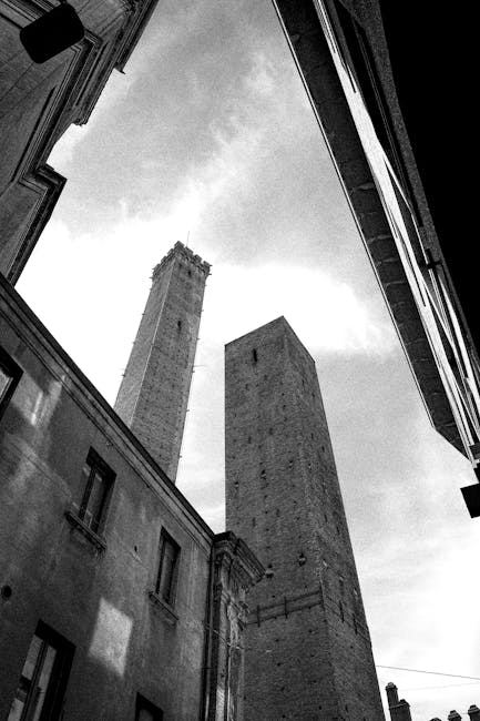 Two Towers Torre degli Asinelli and Garisenda sunset